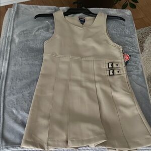 French Toast Tan Kids Dress with Buckle Details